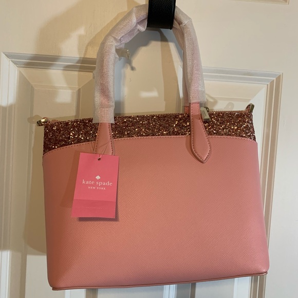 Kate Spade Pink Rose Glitter Handbag with Crossbody strap. - Picture 1 of 14